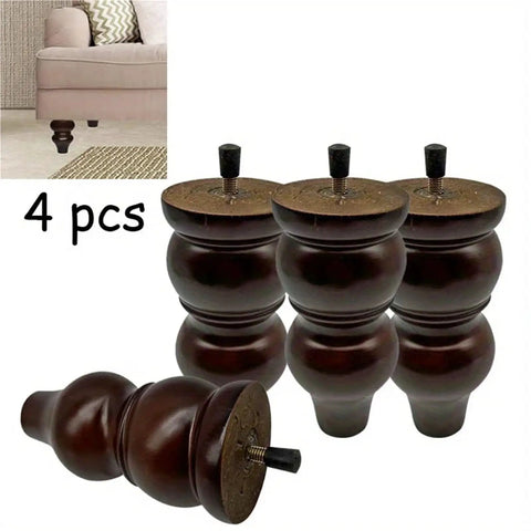 European Style Solid Wood Furniture Legs 4 Pack for sofa, coffee table, TV cabinet with walnut finish, wide base shown