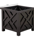 Set Of 2 Chippendale Planter Boxes In Black For Outdoor Decor With Built In Planter Inserts Weather Resistant Polypropylene Classic Lattice Style To Amp Up Your Garden Patio And Lawn Holds Flowers Or Topiaries 14.75 Inch Square By 13.25 Inch Tall