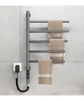 180 Degree Swivel Stainless Steel Towel Warmer Rack With One Hour To Twenty Four Hour Timer Wall Mounted Plug In Five Bars Gray Finish