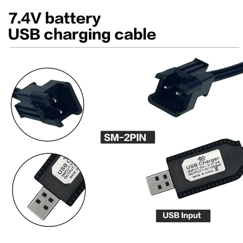 Two Pack 7.4V USB Charger Cable With Sm2Pin Plug For RC Cars Planes Tanks Boats And Other Remote Control Toys 7.4V 2S LiPo Battery USB Charger