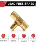 Brass Reducing Tee Pex Crimp Fittings 3/4 By 3/4 By 1/2 Inch Lead Free DZR Brass Clamp Compatible PEX System For DIY Pros