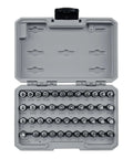 Open case of Go-To One Quarter Inch Drive Socket Set With Hex Torx Phillips Slotted And Square Bits 44-Piece for DIY projects.