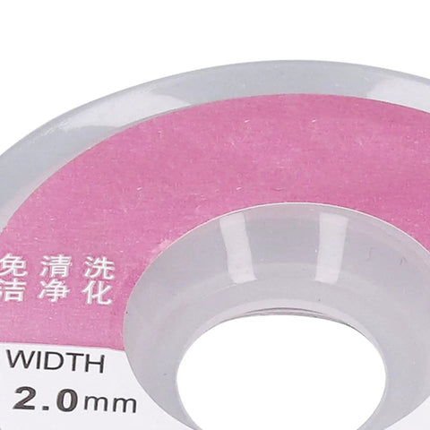 Close-up of Desoldering Solder Wick Copper Braid spool with 2.0mm width label, red copper for tin removal.
