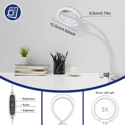 Magnifying Glass With Light And Stand 3X Magnifier Lens With Clamp Desk Magnifying Lamp On Desk For Crafting Reading Sewing