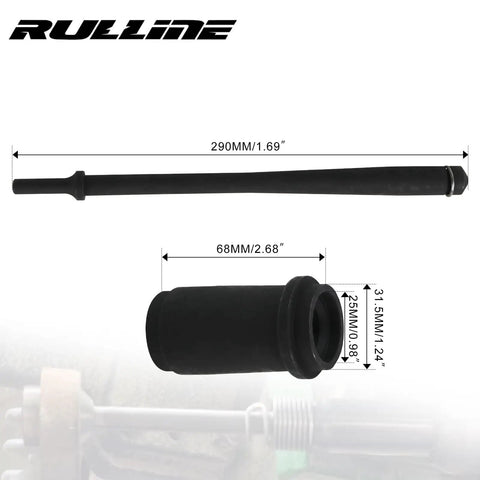 Beefy Pro Grade Heavy Duty Truck Anchor Pin Bushing Removal And Installation Tool Kit, Pneumatic Driver Set With Eleven And A Half Inch Drive, Compatible With One And Three Eighths Inch Anchor Bushings, Ideal For Stuck Pins On Trucks And Trailers, black steel driver with 290mm length and 1.24in bushing