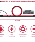 Heavy-Duty 10AWG SAE To XT60 Solar Adapter Extension Cable 1M with Polarity-Reverse SAE Plug and Pure Copper Conductors