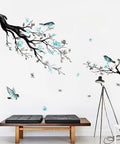 Watercolor Blue Flower Wall Decals With Birds And Tree Branches For Living Room And TV Backdrop Dope Easy Peel And Stick Removable Waterproof Wall Sticker Decor For Modern Home