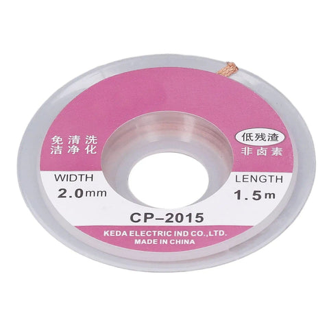 Flat Braid Tin Solder Wick With Red Copper For PCB Boards And Sophisticated Instruments, 2mm width, 1.5m length