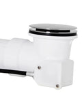Close-up of 45 Inch Cable Drive Bath Drain Trim Kit With Rotary Overflow Cover Knob Pop Up Stopper And Schedule 40 PVC Fittings In Polished Chrome