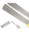 Front view of 25 pcs stainless steel stiff spring wires, 40 cm long, with a coil spring and hook wire.