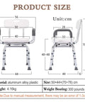 Dimensions of 360 Degree Swivel Shower Chair With Arms And Back, Heavy Duty Bath Bench, adjustable height 40-48 cm, aluminum alloy