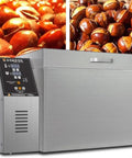 Badass Stainless Electric Nut Roaster With Smart Thermostat Controls Tailored For Weekend Warriors And Kitchen Hustlers To Dry Toast Walnut Almonds Coffee Beans Or Hearty Grains Reliable Heat Cycling Yields Gloriously Crunchy Results On Repeat with control panel and roasted chestnuts.
