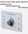 Smooth Operator Welding Fume Extractor Packed With A 150W Pure Copper Motor control panel showing airflow adjustment and features.