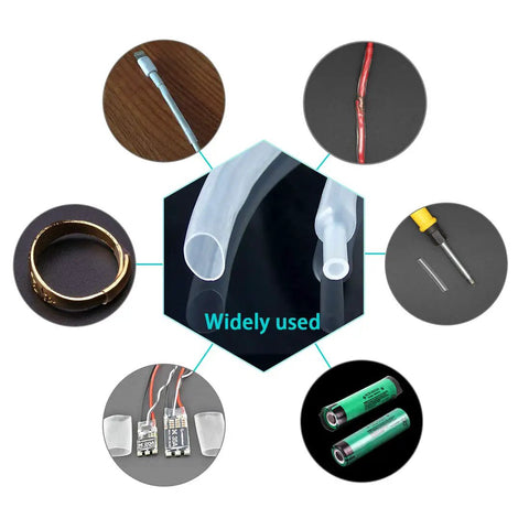 Premium Dual Wall Heat Shrink Tubing With Inner Adhesive Glue Layer For Waterproof Marine Cable Sleeve Shield 3 To 1 Rapid Shrink Profile super clear tubing showing various uses in electronics and wiring.