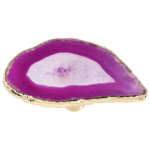 Pack Of Four Rose Red Agate Slice Drawer Knobs With Gold Plated Edges For Kitchen Cabinets featuring a vibrant purple agate slice.