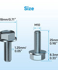 M10x1.25 Hex Head Flange Bolts 25mm Length 10 Pack For ATV UTV Quad Go Kart Lawn Mower Snowmobile Motorcycle Truck And More Durable Steel Fasteners For Automotive And Equipment size diagram