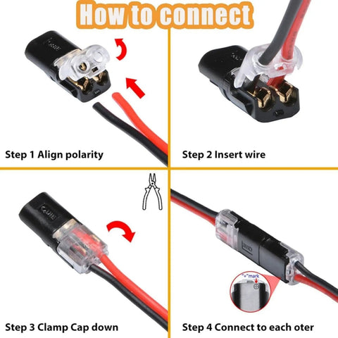 Dual Wire Plug In Connectors With Buckle Terminal Block Waterproof Cable Clamps installation guide with steps outlined