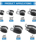 Heavy Duty 304 Stainless Steel Cable Clamps Set 7 size assortment from 1/4 to 1 inch with rubber cushioned P clamp design