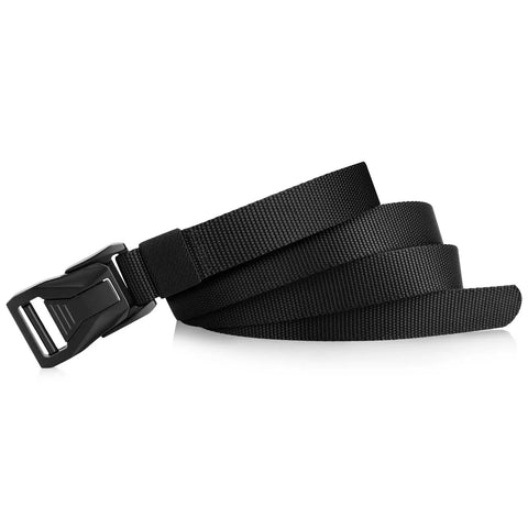1 Inch Wide Nylon Belt For Men With Quick Release Heavy Duty Buckle Skinny Webbing Work Belt In Black 49 Inch Length Durable Rugged Everyday Carry Gear For Work And Outdoor shown coiled with buckle