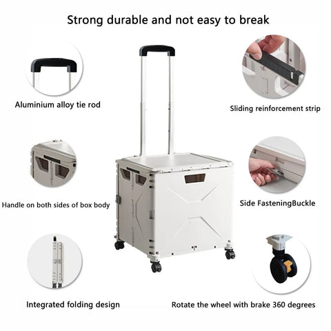 Collapsible Rolling Crate On Wheels For Teachers With Heavy Duty Plastic Tote Basket showing features and design details