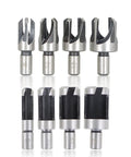 Badass Sharp And Ridiculously Tough Eight Piece Wood Plug Cutter Drill Bit Set With Titanium Coated Carbon Steel, 4 standard and 4 tapered bits.