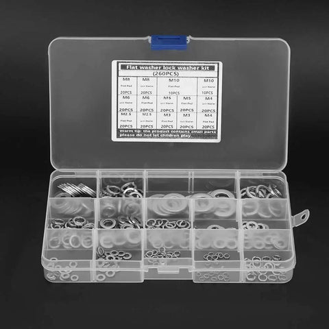 Go To Pro Grade 260 Piece Stainless Steel Spring Lock Washers Kit With Anti Rust Gaskets And Retaining Rings Assortment