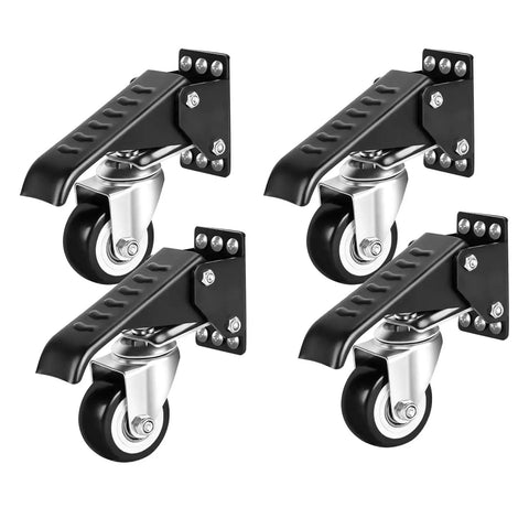 Smooth As Silk Retractable Workbench Casters 4 Pack Heavy Duty Swivel Wheels With Foot Step Up Pedal Solid Iron Core for garage tables.