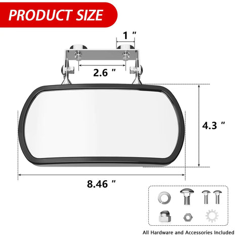 Rock Solid Magnetic Side Mirror For Tractors And Lawn Mowers With Slick Wide Angle Convex Glass And Knockout Vibration Free Install For Heavy Duty Grind Days, dimensions shown: 4.3x8.46 inches.