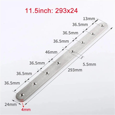 80 Piece Stainless Steel Flat Plate Brackets 293mm x 24mm dimensions for heavy-duty wood furniture support.
