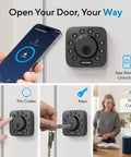 Ubolt Dope WiFi Smart Lock With Door Sensor And Built In Keypad Deadbolt For Front Door Remote Control Auto Lock Compatible With Alexa Google SmartThings Easy Install Matte Black showing app and keypad usage