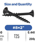 Heavy Duty Number 8 By 2 Inch Black Deck Screws Tough Carbon Steel Fasteners Rust Free Corrosion Resistant Hardware For Pressure Treated Lumber And Composite Boards Compact Trial Pack with T25 head