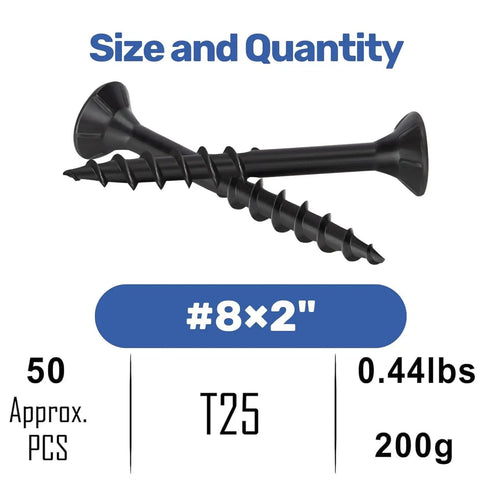 Heavy Duty Number 8 By 2 Inch Black Deck Screws Tough Carbon Steel Fasteners Rust Free Corrosion Resistant Hardware For Pressure Treated Lumber And Composite Boards Compact Trial Pack with T25 head