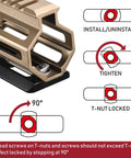 Arca Dovetail Rail For M-LOK System Quick Release Tripod Mount Adapter installation instructions with T-nut locking mechanism.