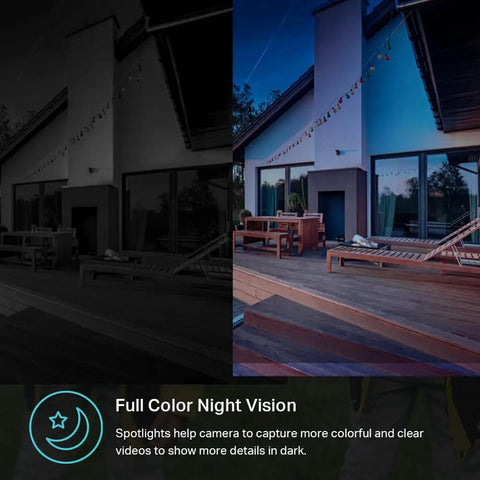 Demonstration of starlight color night vision with 2K Plus Outdoor Wired Security Camera With Person And Motion Detection, 24 Seven Recording, showcasing view of house exterior at night.