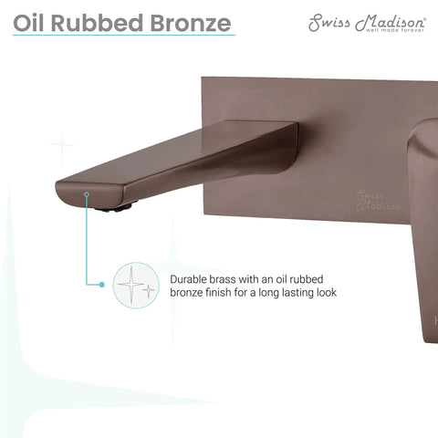 Single-Handle Wall-Mount Bathroom Faucet In Oil Rubbed Bronze, Solid Brass Construction, 1.2 GPM Flow, No-Fuss Hot And Cold Control