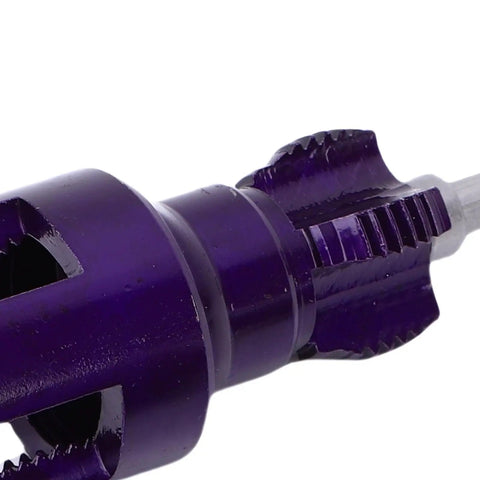 Close-up of a purple dual internal external threading cutter from the 1 2 Inch And 3 4 Inch Pipe Threader Tool Set For Plumbing.