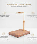 Kickstart Your Morning Ritual With This Totally Awesome Adjustable Wooden And Aluminum Pour Over Coffee Stand Made For Mugs And Carafes A Heavy Duty Brewing Station showcasing adjustable height and sturdy base.