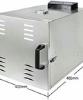 Built Different Commercial Food Dehydrator With 10 Layer Stainless Steel Professional Electric Dryer Machine side view with dimensions.
