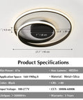 Sleek Modern Black Spiral Ceiling Light Round Flush Mount LED Fixture With Remote Control Dimmable Energy Saving 47W 17 Inch Circle