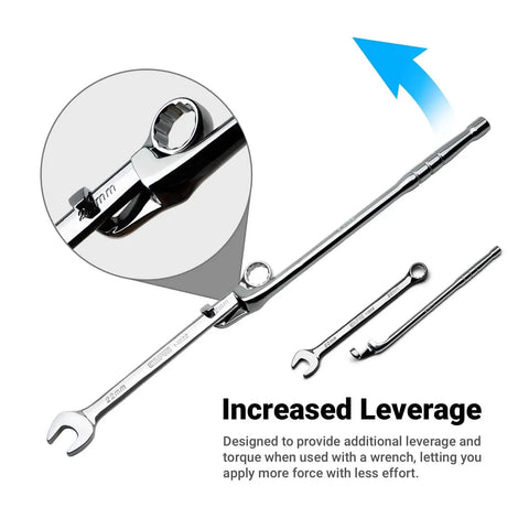 15 Inch Wrench Extender With Extra Reach And Torque Boost, Ergonomic Grip For Mechanics DIYers And Pros shown with leverage feature