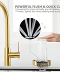 Brushed Gold Metal Glass Rinser for Kitchen and Bar Sinks, Heavy Duty T304 Stainless Steel and Brass Construction, 7 Water Spray Power Flush for Cups Glassware Bottles and Baby Bottles, Quick Clean Sink Accessory in action with glass under spray