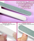 Close-up of All In One Nail Files And Buffers Kit 20Pcs with 7 way file, showing double-sided polish buffer 1000 and 4000 grit