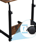 Rock Solid Height Adjustable Computer Desk With Smooth Rollin Casters For Easy Repositioning And Firm Lockdown Heavy Duty Steel Top showing lockable caster wheel detail.