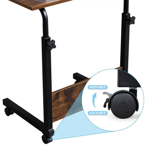Rock Solid Height Adjustable Computer Desk With Smooth Rollin Casters For Easy Repositioning And Firm Lockdown Heavy Duty Steel Top showing lockable caster wheel detail.