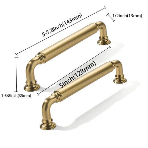 Champagne Bronze Solid Cabinet Pulls Set Of Ten, 5 Inch Center To Center Heavy Duty Cabinet Handles dimensions shown.