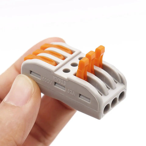 Lever Wire Connectors 15 Piece Set for Easy Wiring 3 In 3 Out Splicing 28 12 AWG Compact Nylon PA66 PC Shell Flame Retardant KV313O close-up