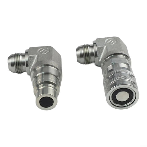 Male and Female Hydraulic Flat Face Coupler Kit for Skid Steer Loaders One Half Inch Body One and One Sixteenth Inch JIC Thread Quick Connect