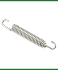 Motorcycle exhaust pipe spring, side view, stainless steel, 80mm length, silver-tone, J-hook ends
