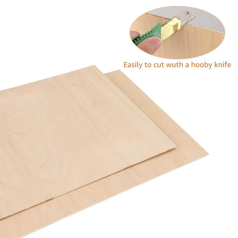 Two unfinished Baltic birch plywood sheets, 16x12 inches, 1/8 inch (3 mm) thick, light wood tone.