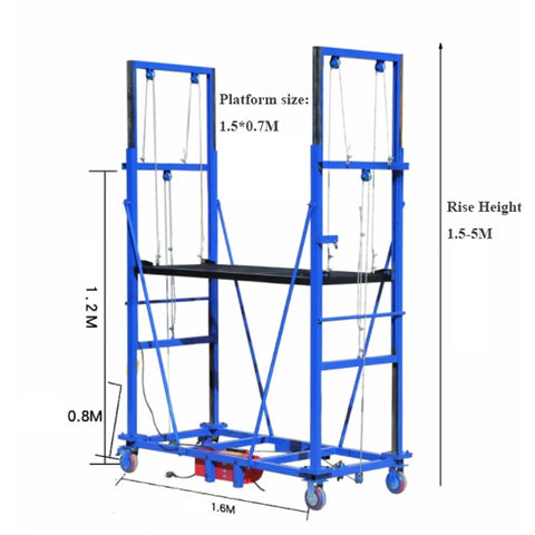 Heavy Hitter Electric Lift Scaffold With Wireless Remote Control Pro Grade Lift Table, 1.5-5m height, blue framework.